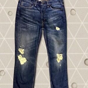 Levi's 514 Vintage Navy Blue Jeans Straight Boot Cut Distressed 36x31
